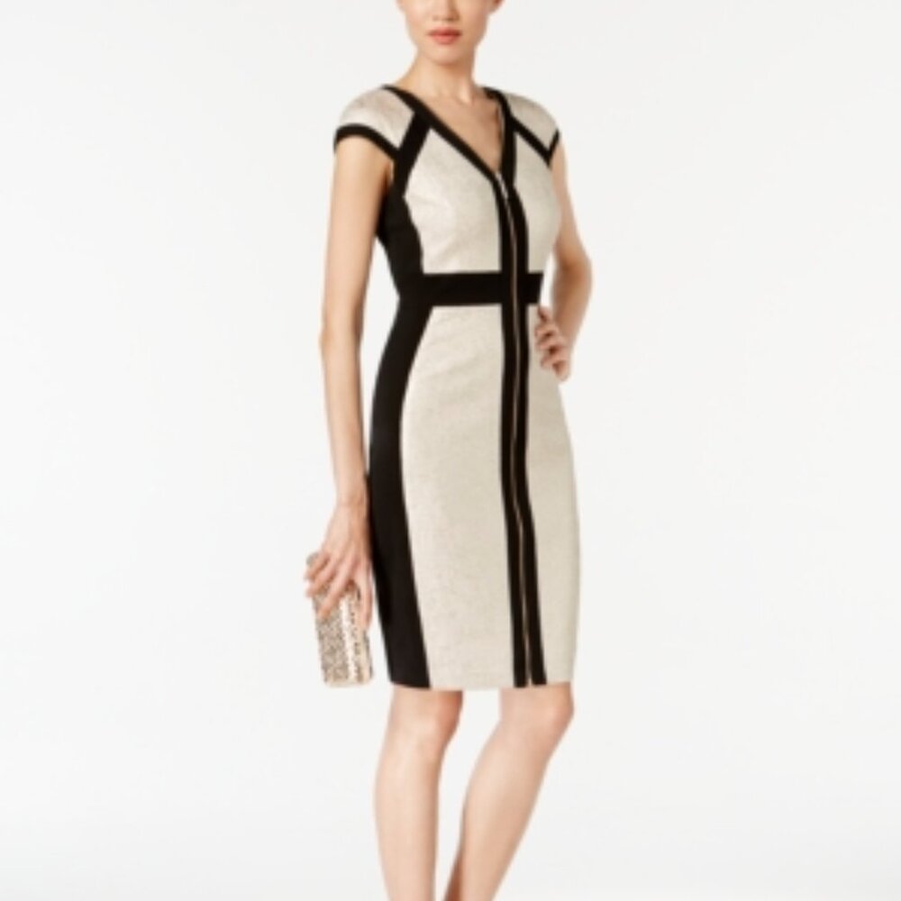 JAX Colorblock Sleeveless V-Neck Sheath Cocktail Dress